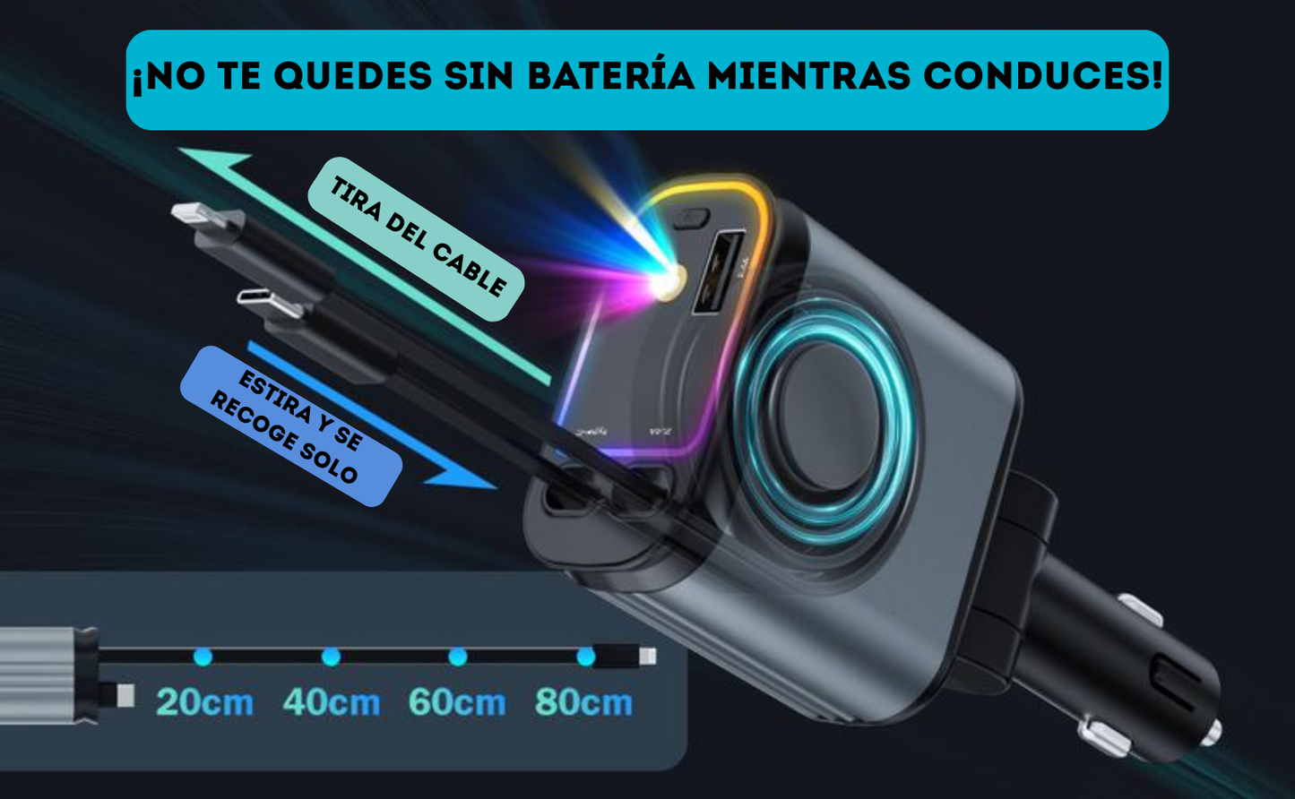 ¡Súper CARgador 4 en 1 para tu coche!