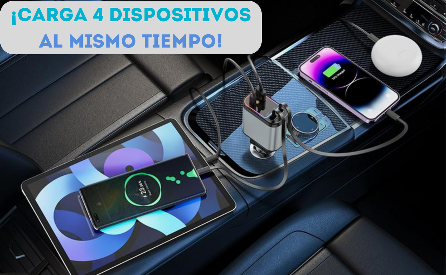 ¡Súper CARgador 4 en 1 para tu coche!