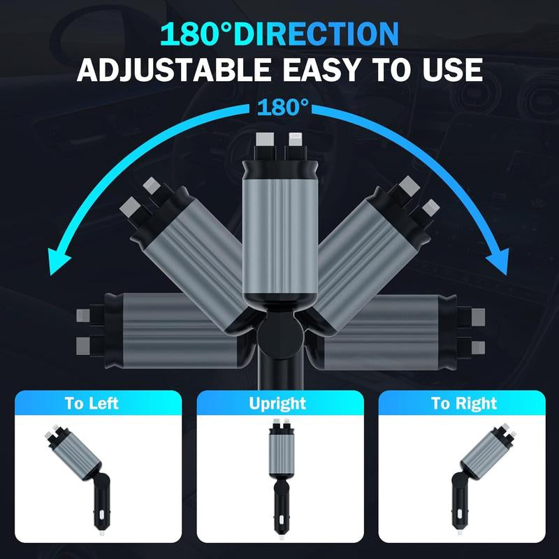 Car Charger with Starlight, 4 in 1 Retractable 66W USB C Car Charger with 2 USB Ports, Fast Car Charger Compatible with Iphone 16 and Android